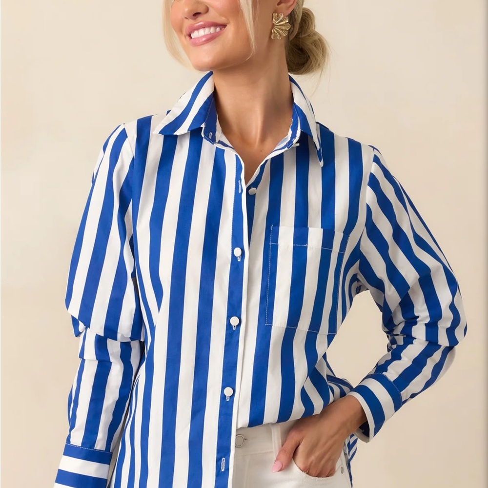 Prosperina Striped Blue and White Button Down Shirt - Picture 3 of 5